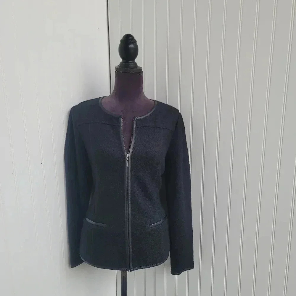 NWT $99 Chico's Black Blazer Jacket Top  Textured Wool Cardigan Sz 0 Small Sz 4